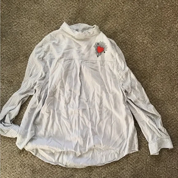 Torrid Blue Striped Embroidered Button Down Shirt - Picture 9 of 9